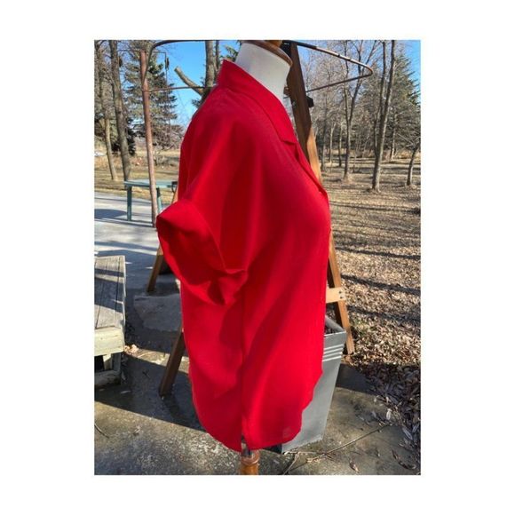 Vintage | 70's Select by Elite Red Button-Up Short Short Sleeve Cuffed Sz 12 - Picture 7 of 7